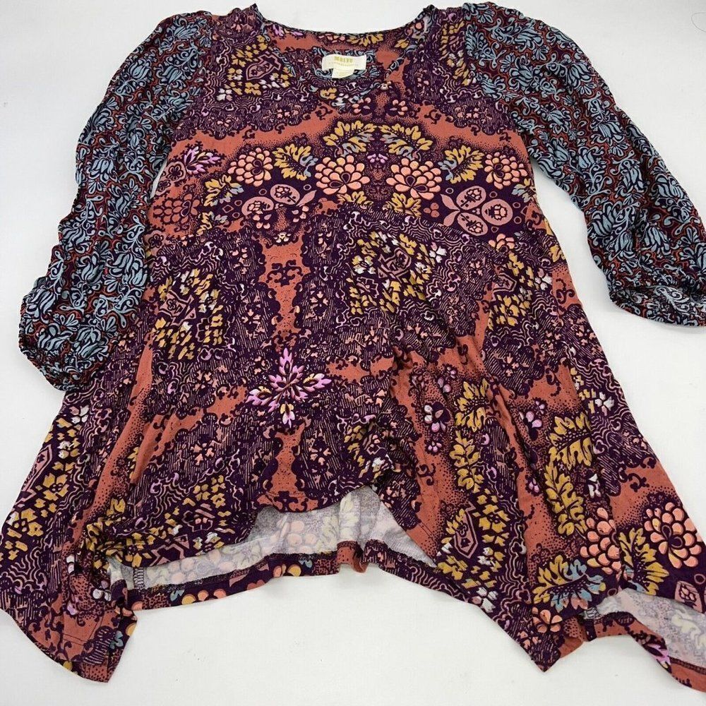 Anthropologie Maeve Mariella Mixed Boho Printed Tunic Top size Xsmall